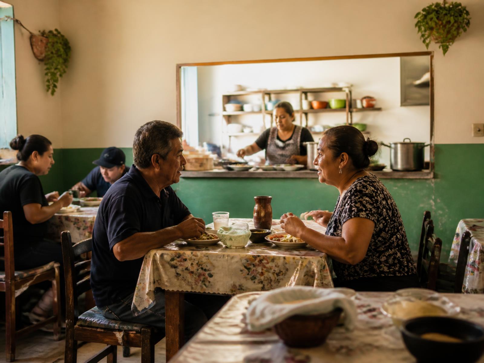 Comedor de una fonda mexicana a la hora de la comida