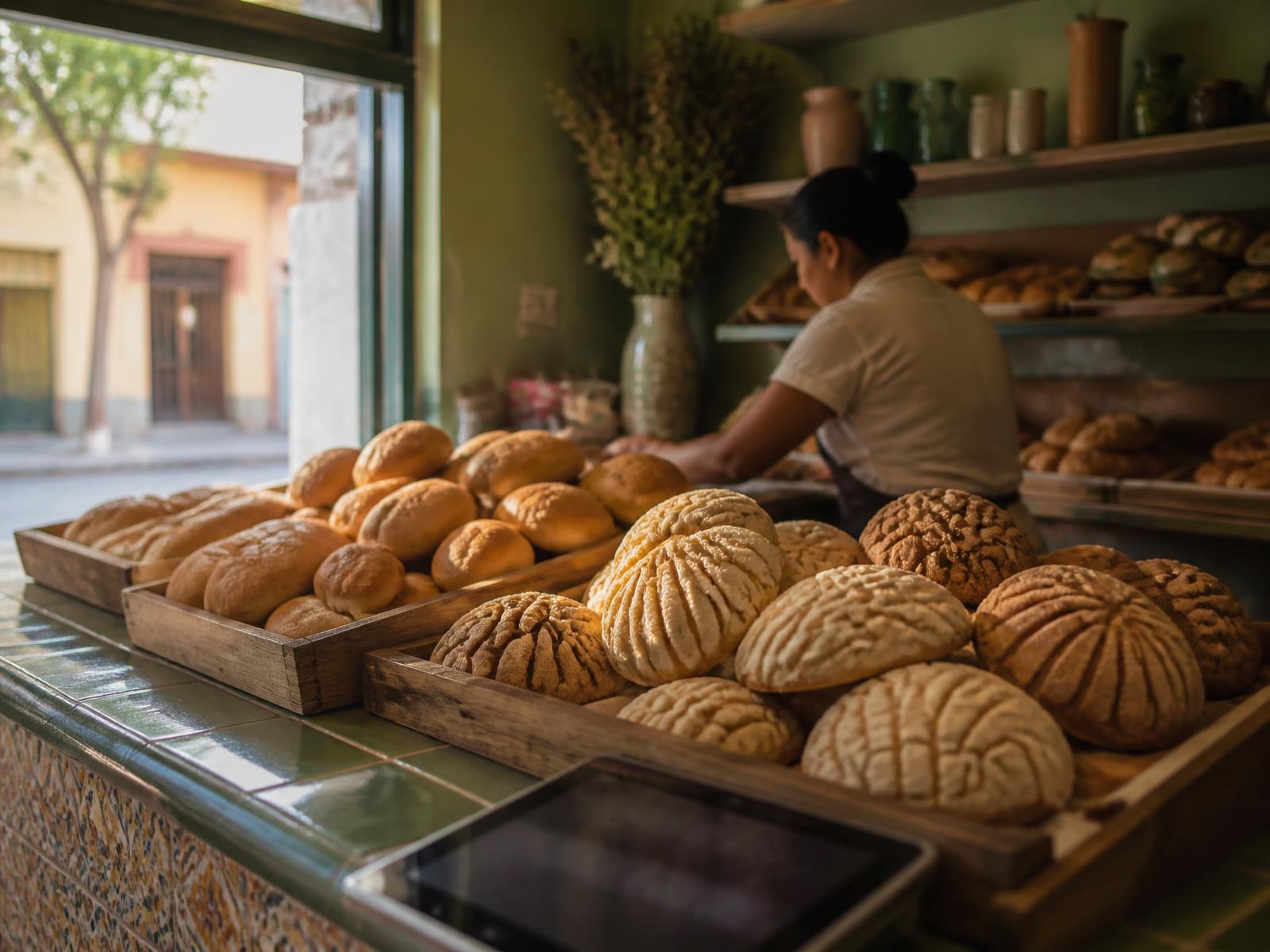 Mostrador de una panadería mexicana por la mañana