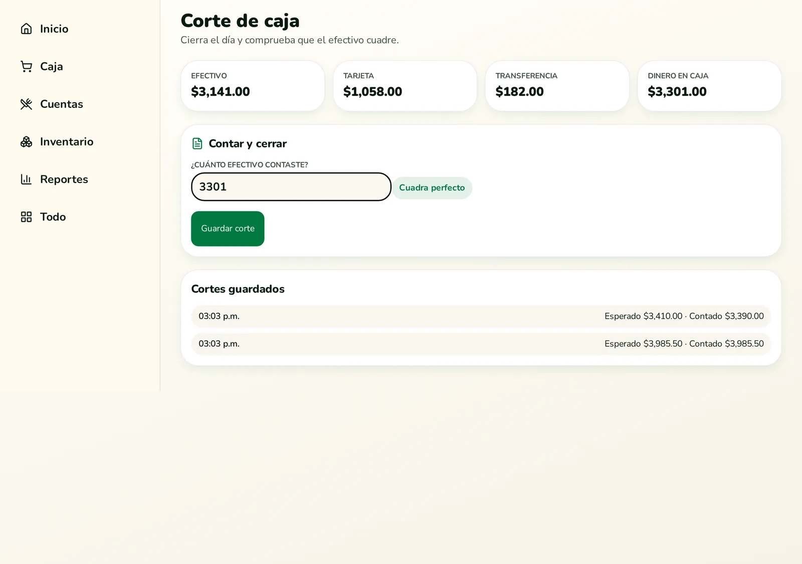 Pantalla Corte de caja de Ronnae en Panadería La Esperanza